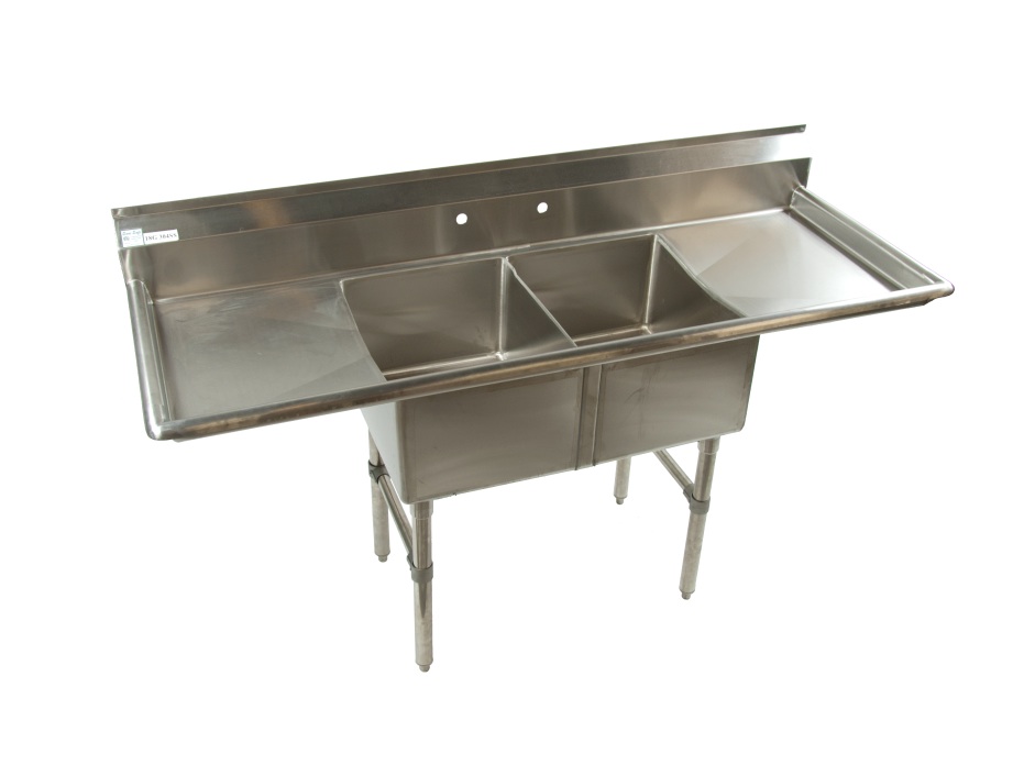 Stainless Steel Two Compartment Sink With Drain Boards